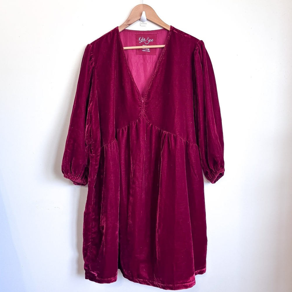 Kyla Seo Anthropologie Boho Velvet Megan Dress XXL Red Mini V-Neck Holiday Party